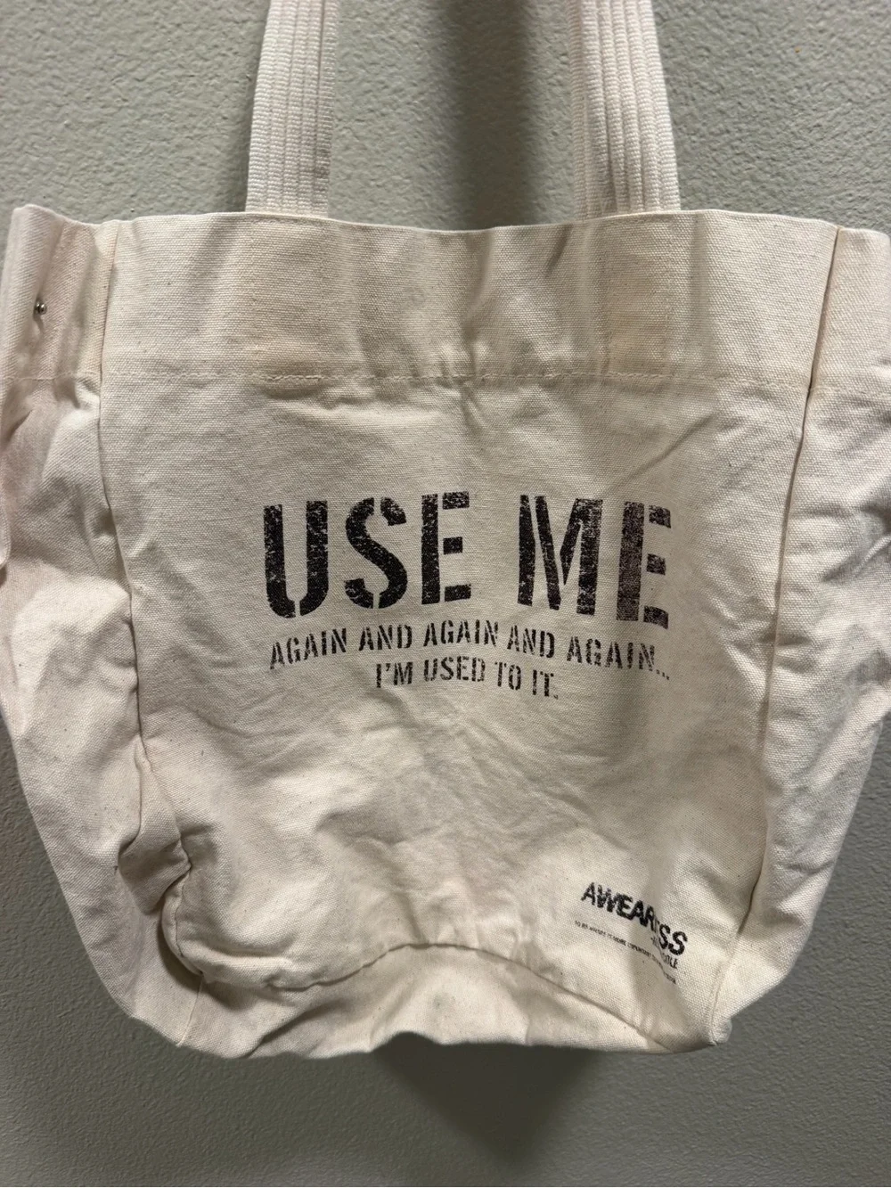 Kenneth Cole Canvas Tote Bag with 'USE ME' Print - Cream. No longer made.